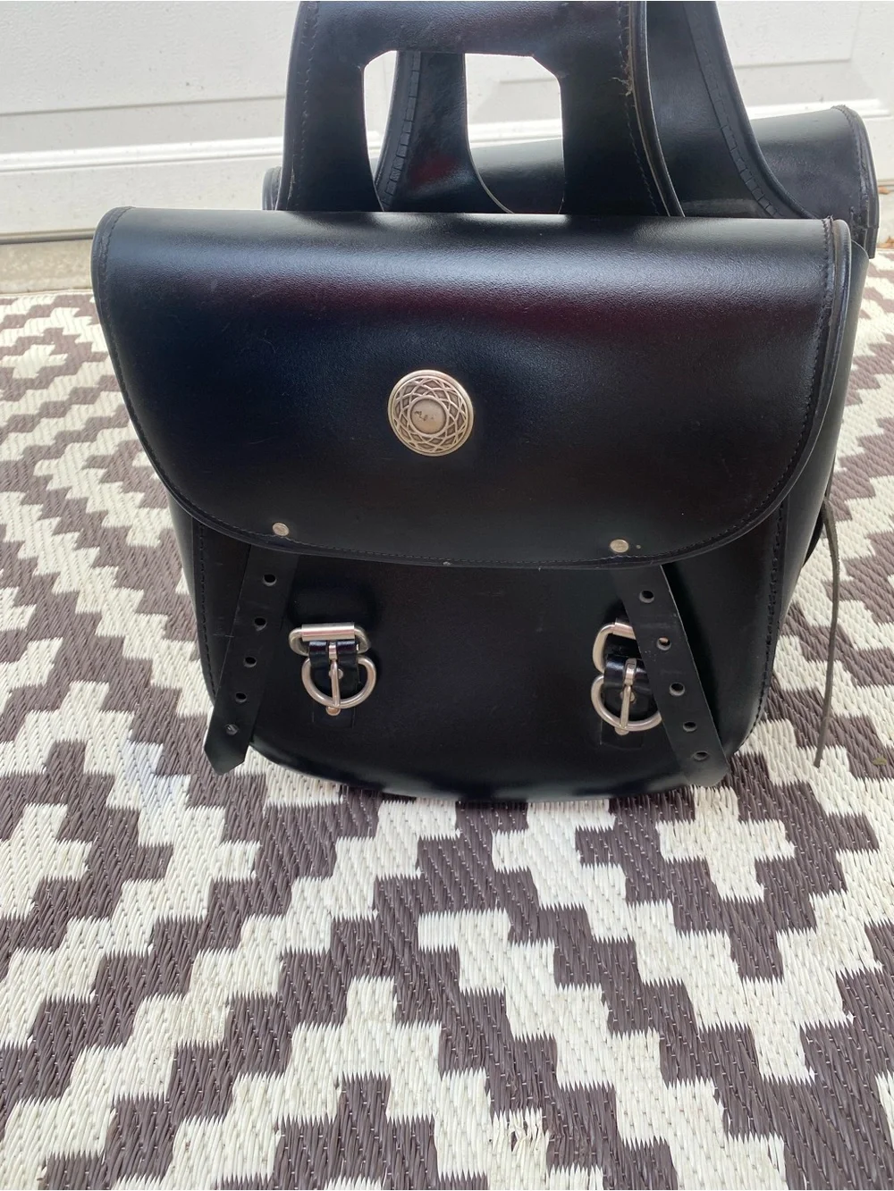 Black Vintage Leather Motorcycle Saddlebag Pair - Classic Men's Travel Bags